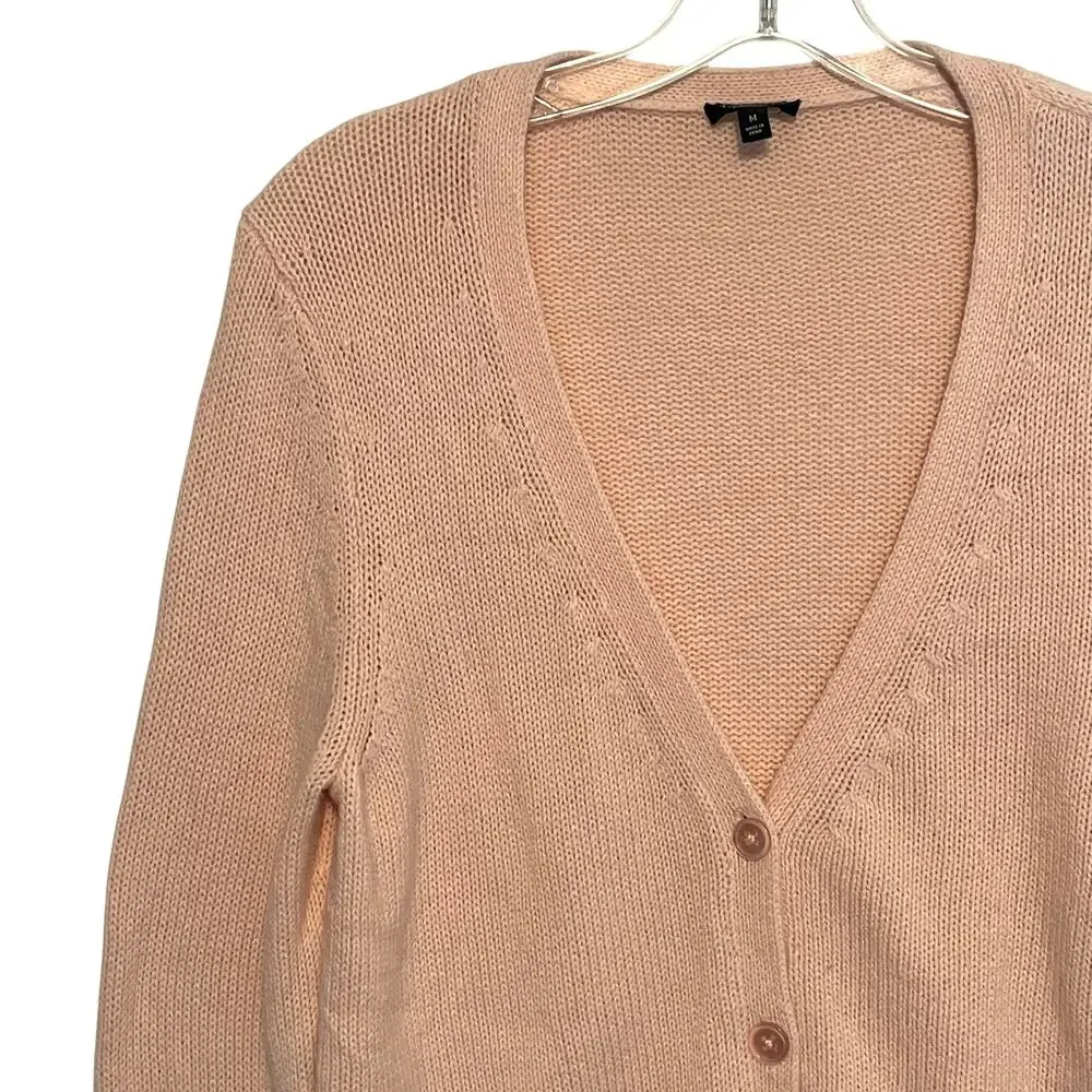 Talbots Pink Lambswool Cardigan Womens Medium V-Neck Soft Blush Button Sweater - Picture 3 of 9